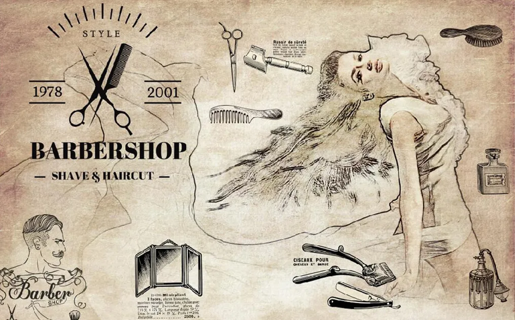 Vintage Hairdresser Tattoos Patterned Posters Kraft paper Interior Painting Restoring Wall Sticker Barber Shop Decoration | Дом и сад