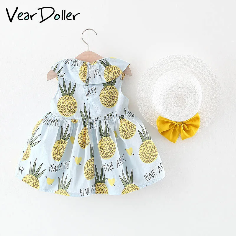 Veardoller Kids Girls Dress 2019 New Summer Cute Pineapple Pattern Sleeveless Baby Clothing with Hat | Детская одежда и обувь