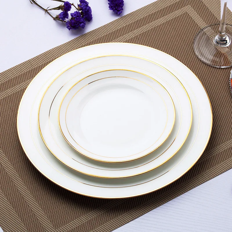 2 Pcs Direct bone china gilt dinner plate sample wedding new house banquet tableware pure white Western dish steak plate|Блюдца и