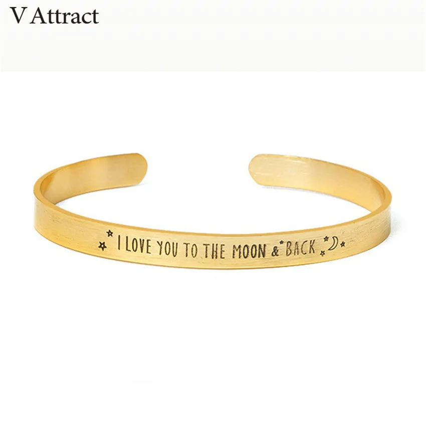 

V привлечь 10 шт./лот 2018 цвет серебристый, Золотой заполнены I Love You To The Moon и сзади Браслет-манжета и браслет Для женщин для мужчин Jewelry B078