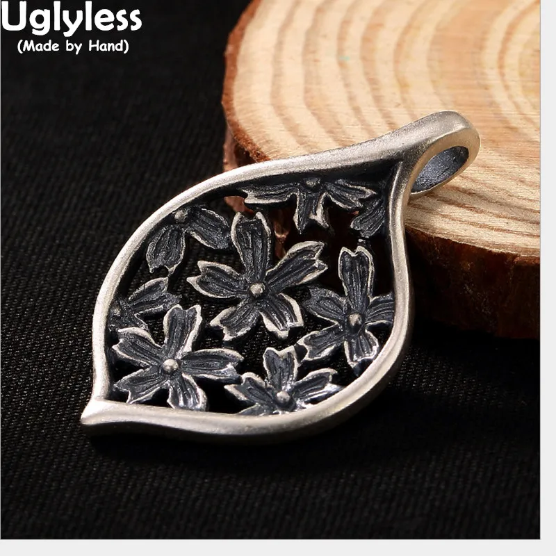 

Uglyless Real 925 Sterling Thai Silver Women Handmade Winter Jasmine Pendants without Chains Ethnic Flower Fine Jewelry Bijoux