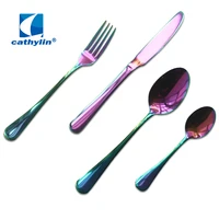 cathylin flatware set 304 stainless steel rainbow restaurant wedding cutlery 4 pcs pvd dishwasher safety dinnerware sets st0222