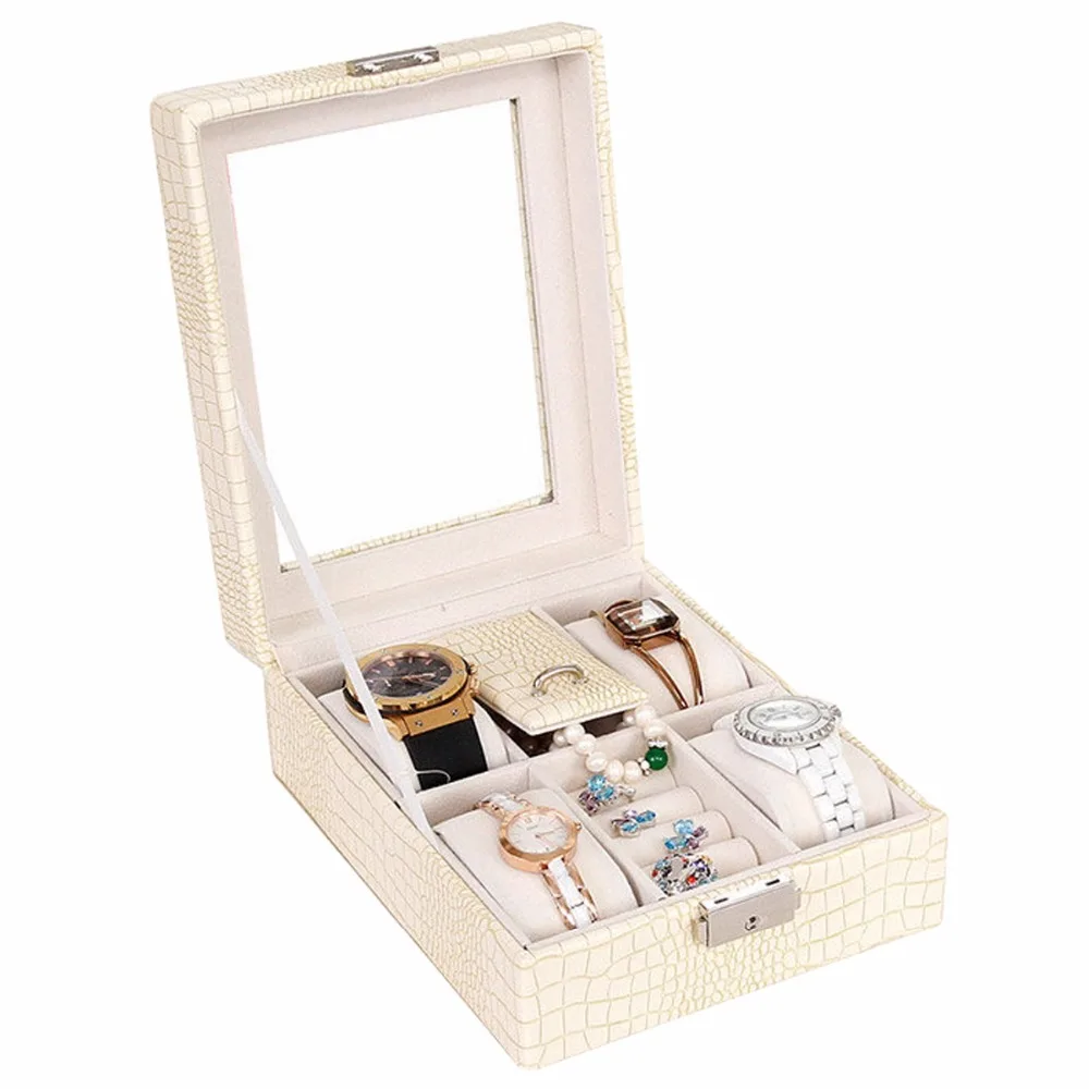 Роскошная коробка для хранения часов коричневый белые кожаные часы Чехол