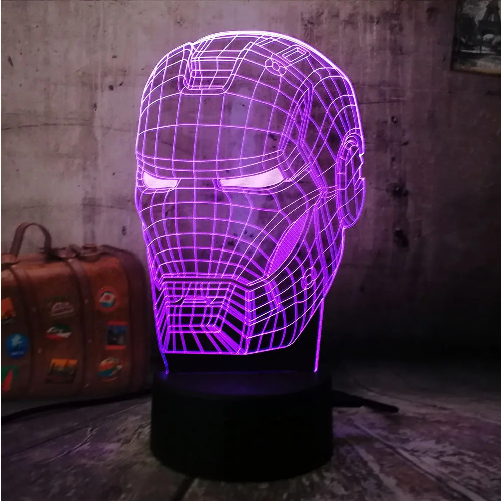 Прохладный 3D светодиодный Железный человек светильник Ночная настольная лампа