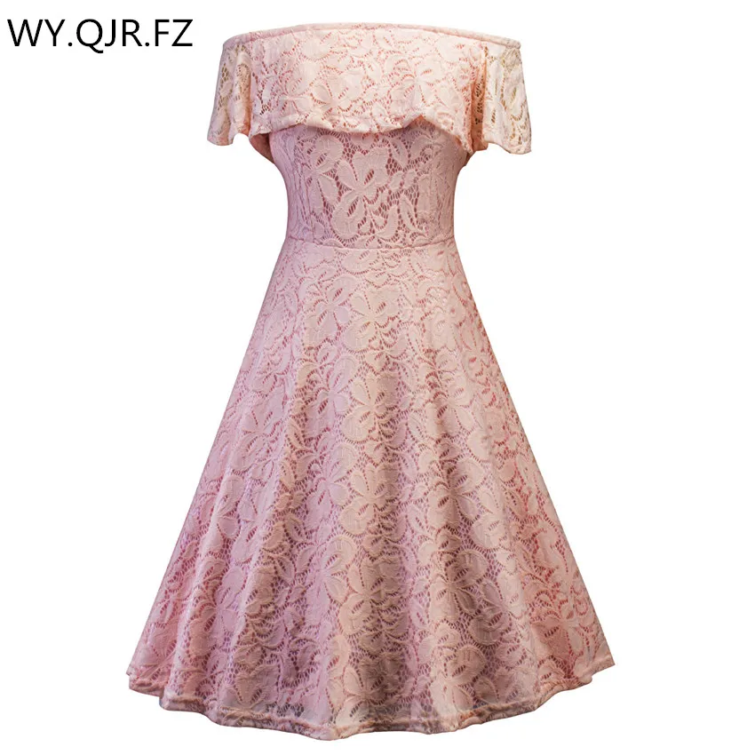 

SZSY1846P#Boat Neck lace short Pale pinkish grey Bridesmaid dresses wedding party dress gown prom cheap wholesale women clothing