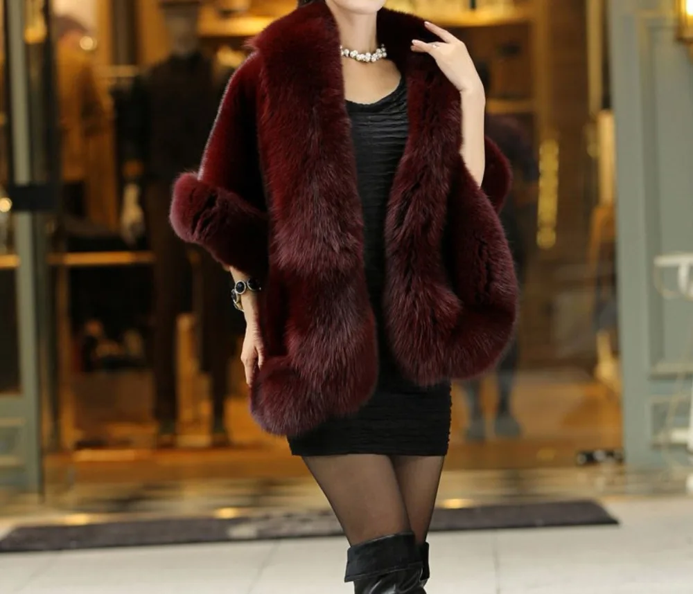 Lady Luxury Faux Fur Cape Multicolor Sexy Party Weeding Cloak Winter Woman Warm Coat | Женская одежда
