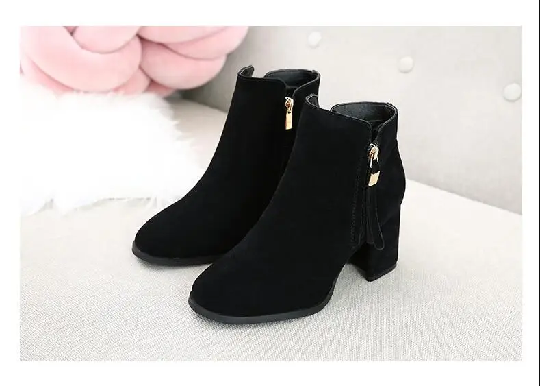 2018 autumn winter The New British style Thick heel Genuine Leather Shoes women Retro Nubuck Pointed Toe Square | Обувь