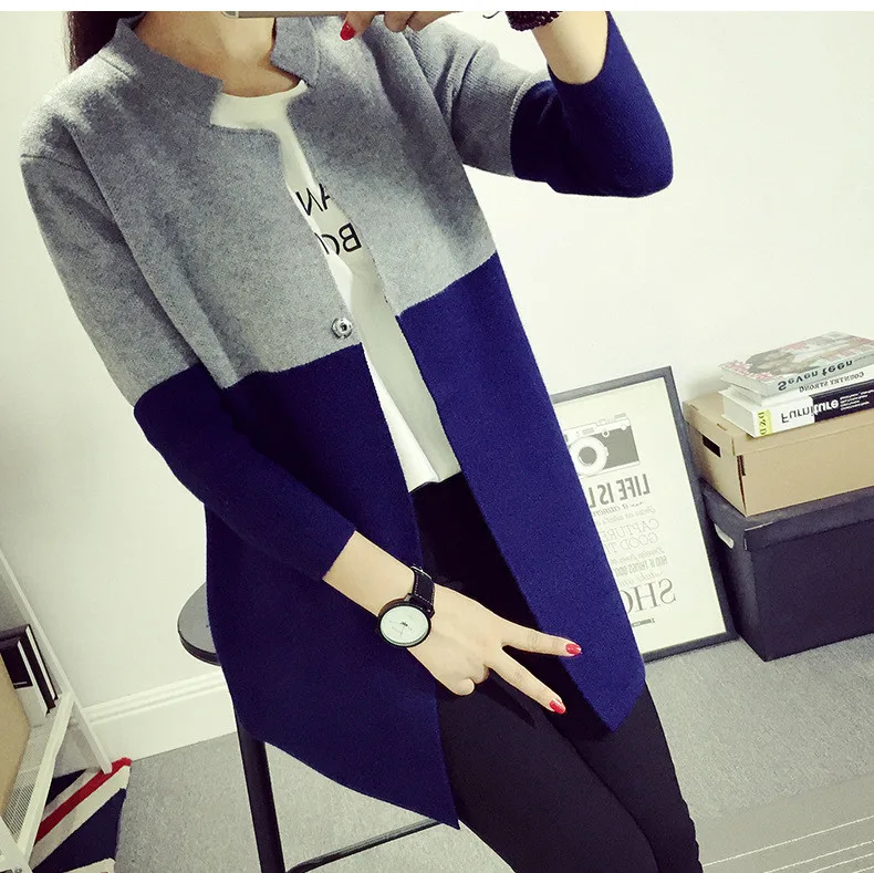 2021 Spring Autumn Cardigan Fashion Hit Color Slim Long Women's Brand cashmere material loose sweater female outerwear coat |