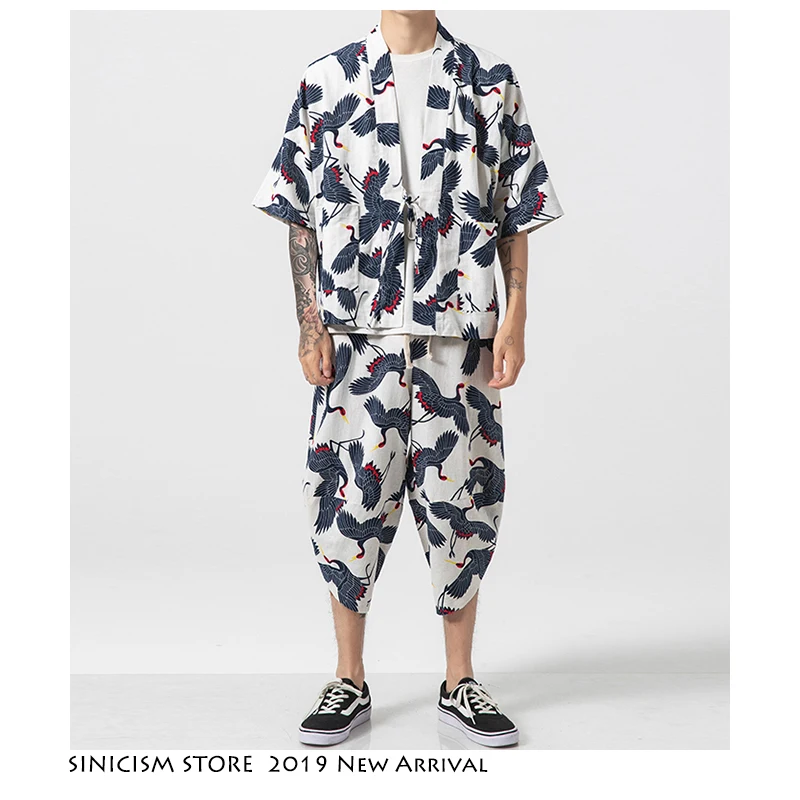 Спортивный костюм Sinicism Store для мужчин спортивный 2020 в стиле Харадзюку С журавлей