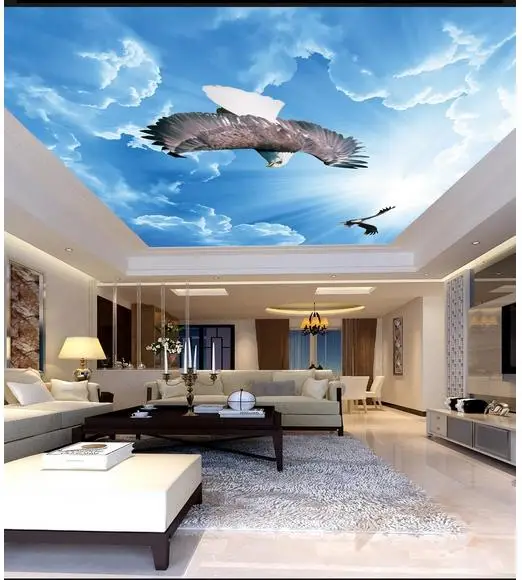 Customized photo wallpaper 3d ceiling murals Sky blue sky white clouds eagle european ceiling background wall papers home decor