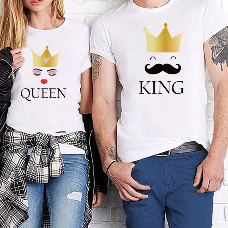 Повседневная футболка KING QUEEN с короткими рукавами и принтом короны модные
