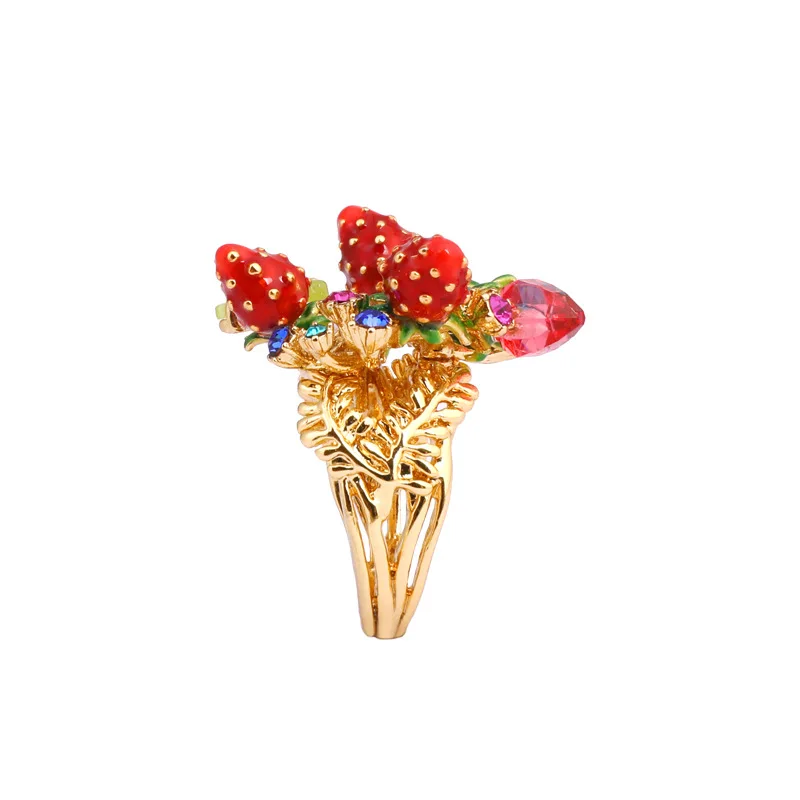 Роскошные себе клубника цветы gem Кольцо для женщин Эмаль Глазурь модные перстни