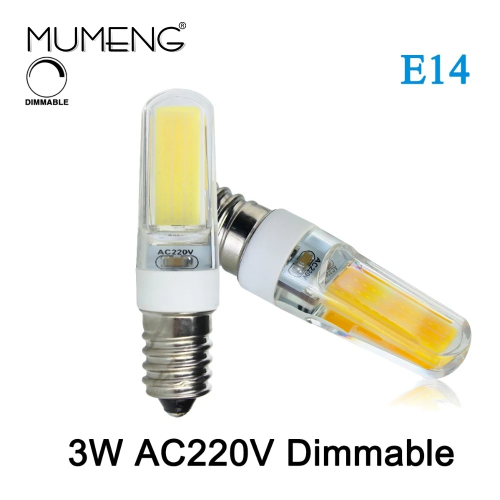 E14 диммируемая Светодиодная лампа 3W AC 220V COB светодиодный лампы 300LM Мини съёмный