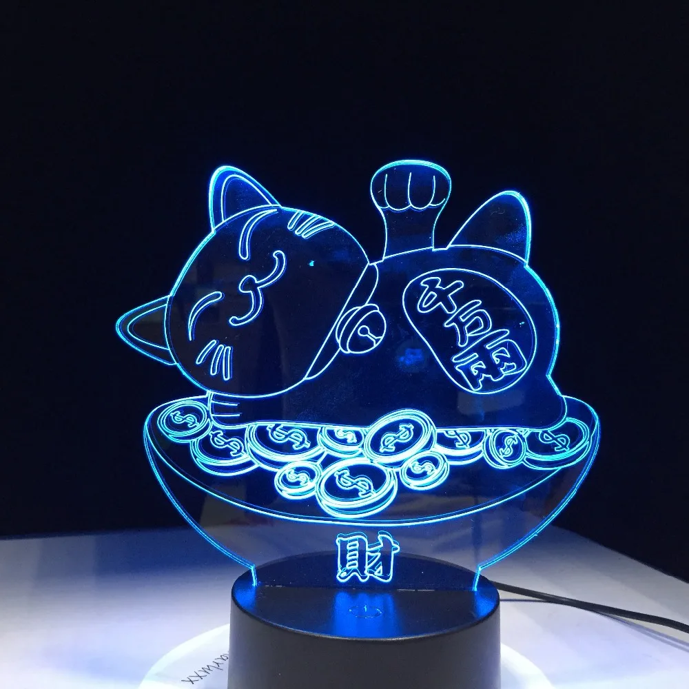 3D Лавовая Лампа Кот удачи Креативный светодиодный ночсветильник с изменением 7