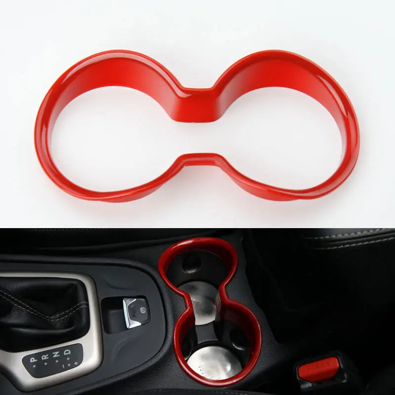 

1PC Interior ABS Water Cup Holder Frame Cover Trim Sticker Red Fit for Jeep Cherokee 2014 2015 2016