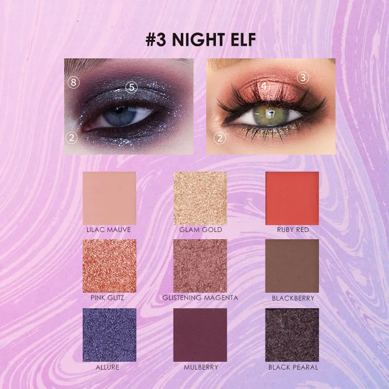 3 Night elf FOCALLURE 9 видов цветов Блеск мерцающие тени для век Палитра водостойкая Обнаженная пигментированная сияющая палитра теней для век - Цвет: 3 Night elf