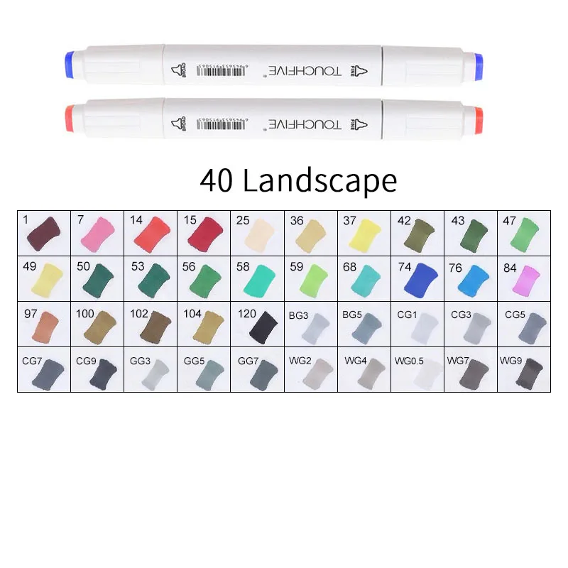 WHITE-40LANDSCAPE TOUCHFIVE 168 эскиз маркеры кисти ручки набор манга цветные маркеры набор двойная головка художественный поставщик краски ручка маркер для рисования для студентов - Цвет: WHITE-40LANDSCAPE