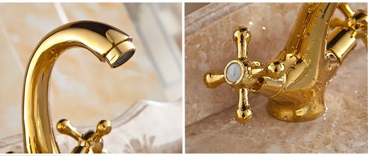 Кран с двойной ручкой для ванной комнаты золотой кран твердой латунной
