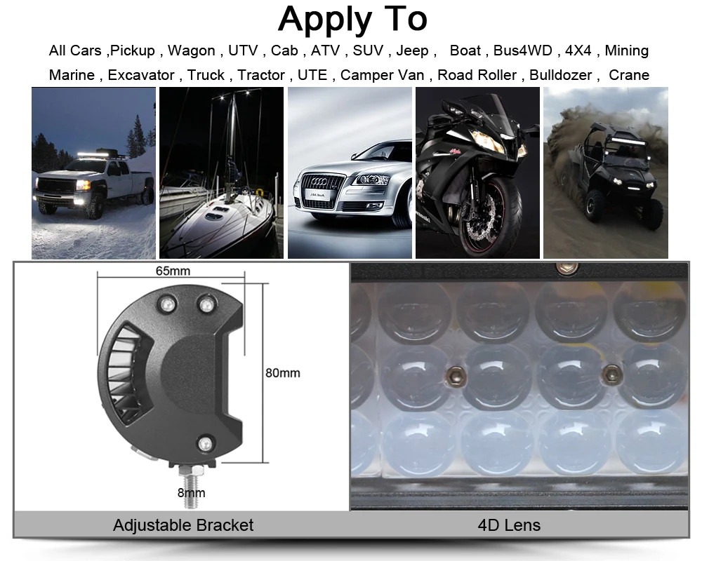 4D Проектор Объектив Нива 4x4 внедорожный светодиодный свет бар для точечного луча автомобиля грузовиков тракторов мотоцикл Лодка ATV внедорожник рабочие огни прожекторы