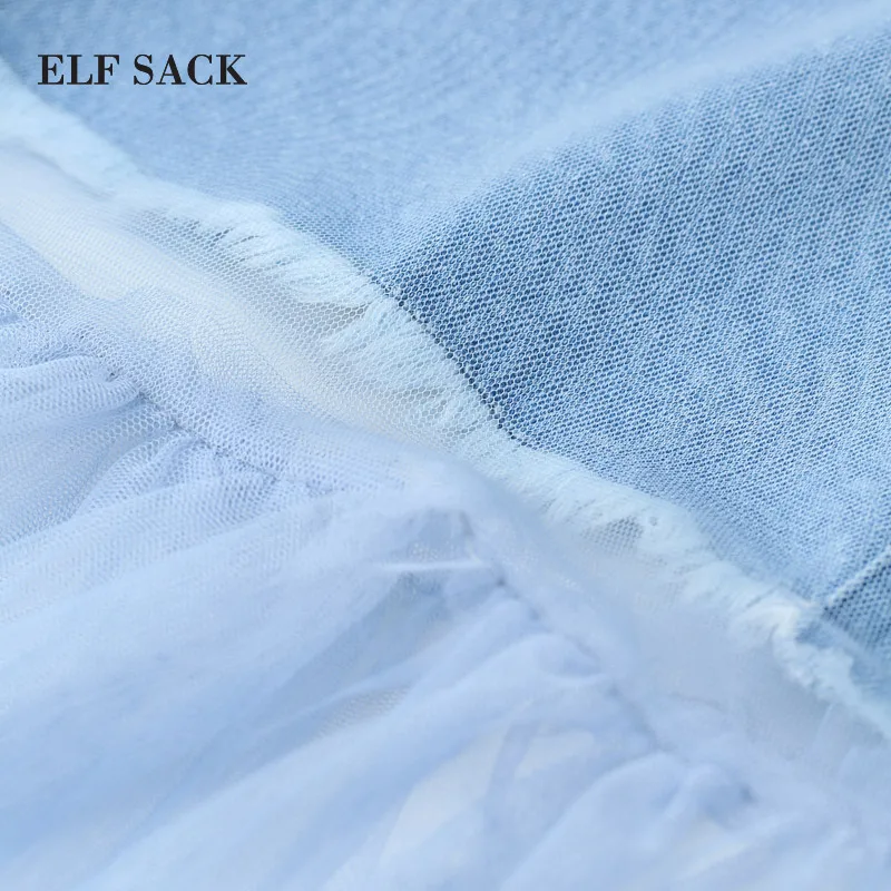 ELFSACK новые хлопковые Повседневное Для женщин джинсовые платья стильное платье без рукавов; платье в ковбойском стиле комплект одежды из плетением в стиле пэчворк женские спагетти ремень платье