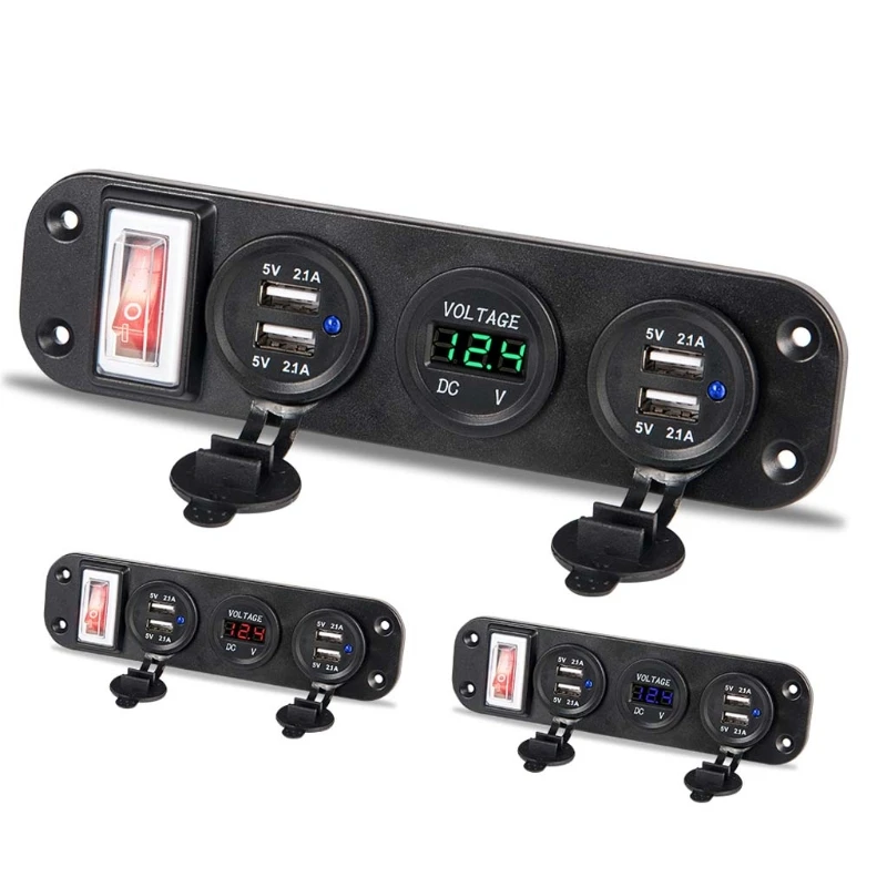 

1Pc Car Boat Truck DC 12V 24V 4 USB Charger Adapter LED Voltmeter With Switch Panel