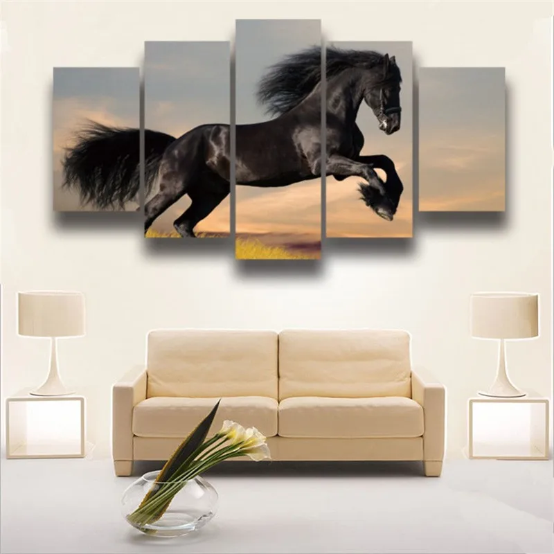 5 panel Hd Running Horse Home Decoration Wall Art Canvas Painting Oil Modern Animal Picture For Living Room | Дом и сад