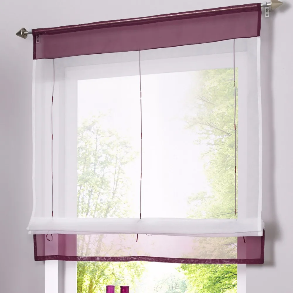 Серая Кухонная штора Valance Короткая в римском стиле кофейная вуаль Фиолетовый