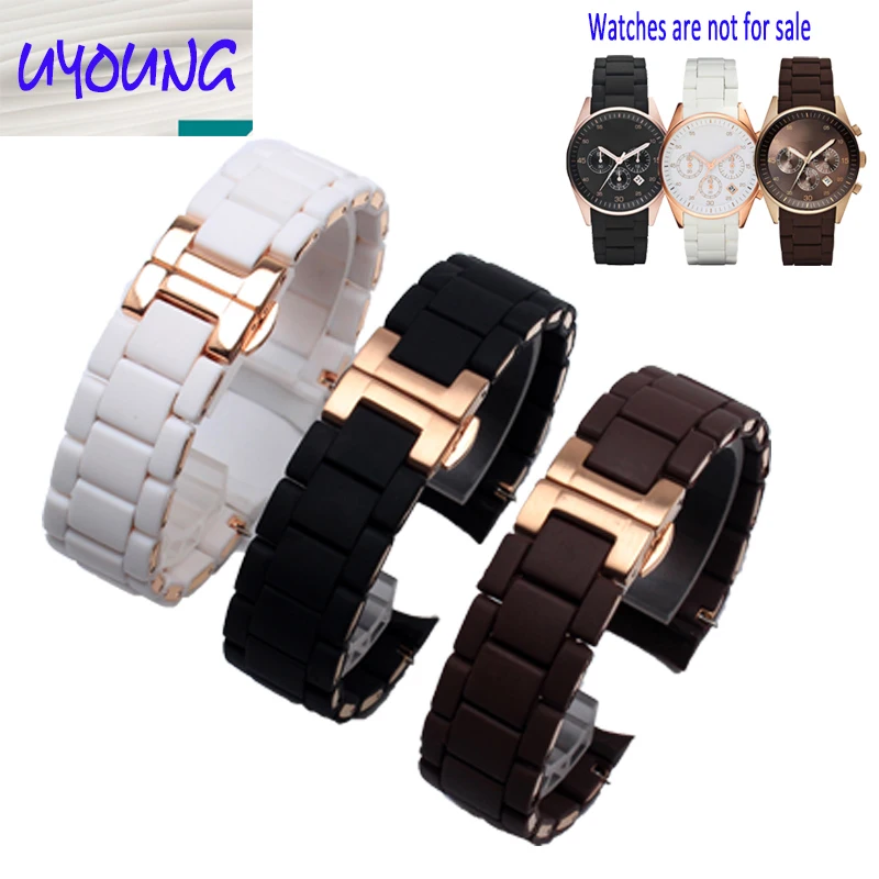 

Rubber strap Stainless Steel Black Silicone ar5858 male 23mm ar5868 female 20mm watchband watch band
