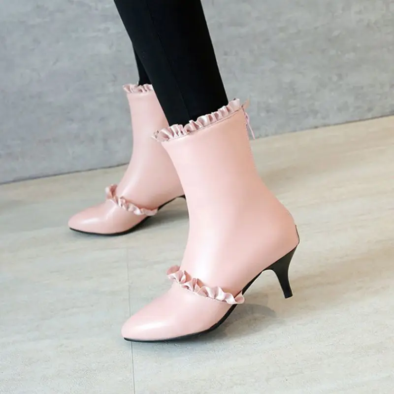 QPLYXCO 2017 New Sweet fashion Big size 31-47 ankle boot short winter warm Women pointed Toe high heel wedding Party shoes A-529 | Обувь