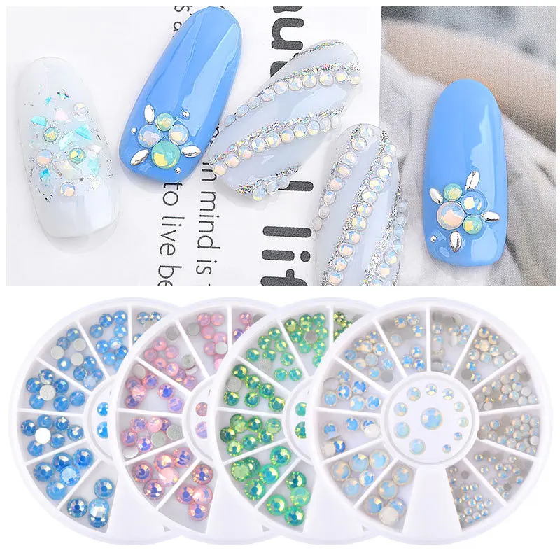 

Opal Nail Rhinestones Flat Bottom 3D Nail Decorations Multi-size 4 Colors 3D Decoration in Wheel DIY Nail Art UV Gel Polish