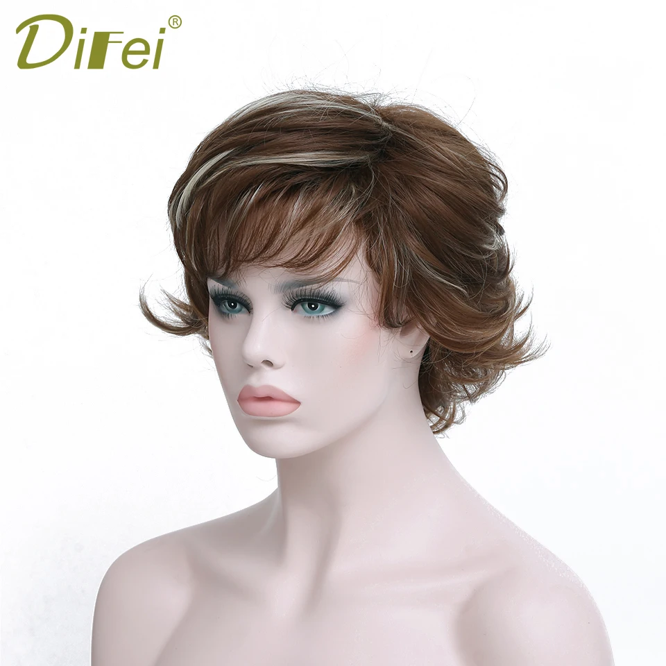 DIFEI короткие кудри многоцветные синтетические женские парики