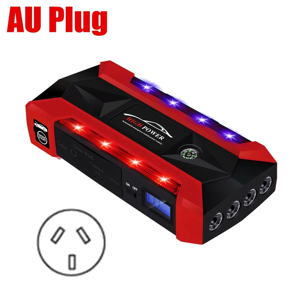 Red AU Многофункциональный портативный 89800 мА/ч аварийный аккумулятор зарядное устройство автомобильный стартер 4 лампы USB банк питания пусковое устройство US/UK/AU/EU - Цвет: Red AU