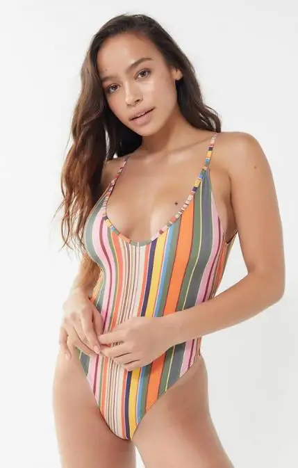 Купальник цельный с цветочным принтом и полосками на спине MQUPIN для женщин.