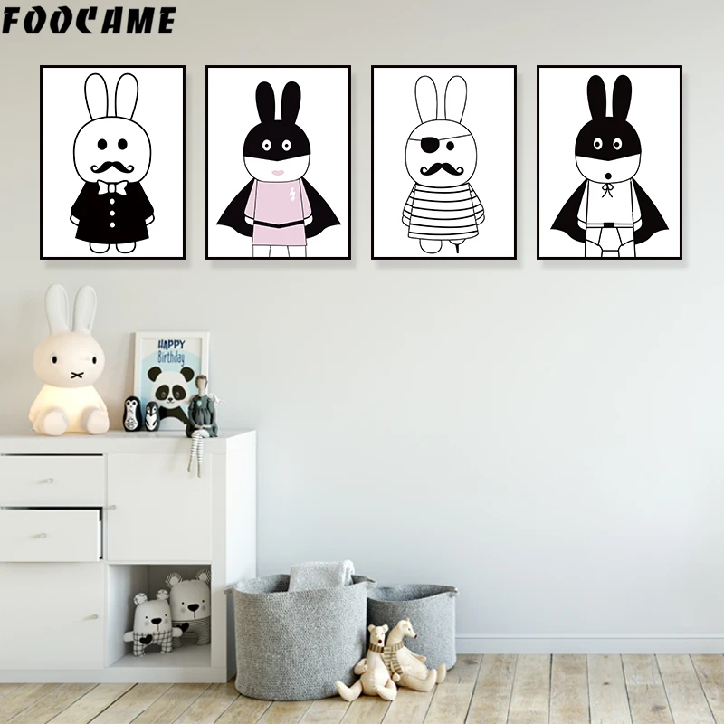 FOOCAME Pirate Hero Rabbit Panda Cartoon Nordic Poster Print Wall Art Canvas Painting Decoration Picture Baby Nursery Room Decor | Дом и сад