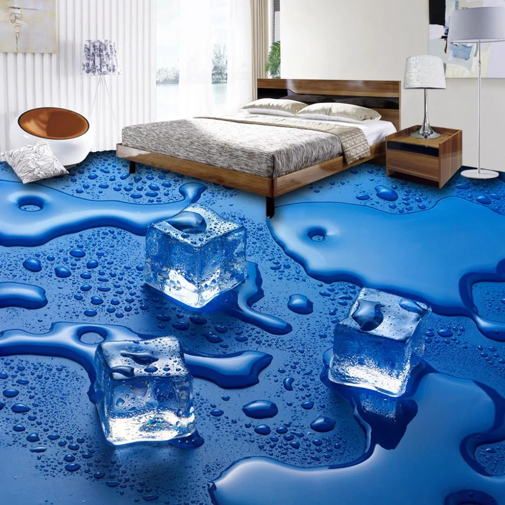 

Custom Photo Floor Wallpaper 3D Stereoscopic Ice Cubes Water Drops Waterproof Living Room Bathroom Floor Sticker Mural Wallpaper