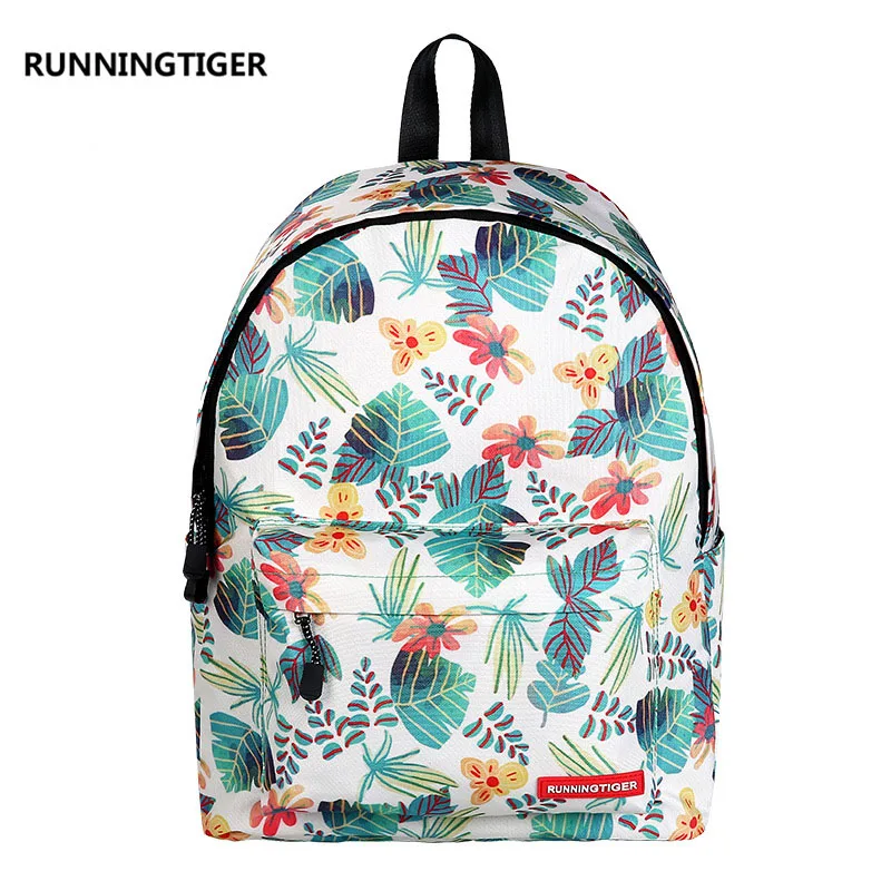 Серия женских рюкзаков Famous Brand Runningtiger с принтом листьев и карикатурой, разработанных креативным дизайнером для студентов и путешествий.