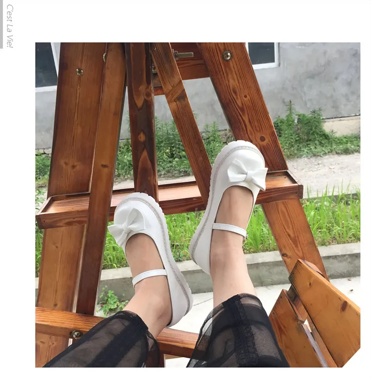 

Japanese sweet lolita shoes kawaii girl jk uniform vintage bowknot kawaii shoes round head PU women shoes loli cosplay cos