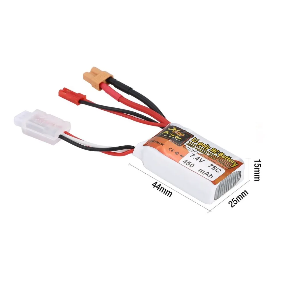 ZOP Мощность 7 4 V 450/1100 мА/ч 75/70C 2 S 1 P Lipo Батарея JST XT60 штекер Перезаряжаемые для
