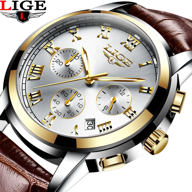 2017 LIGE Hommes sport Montres поверенный в жизнь кварцевый montre кожаный непроницаемый подарок