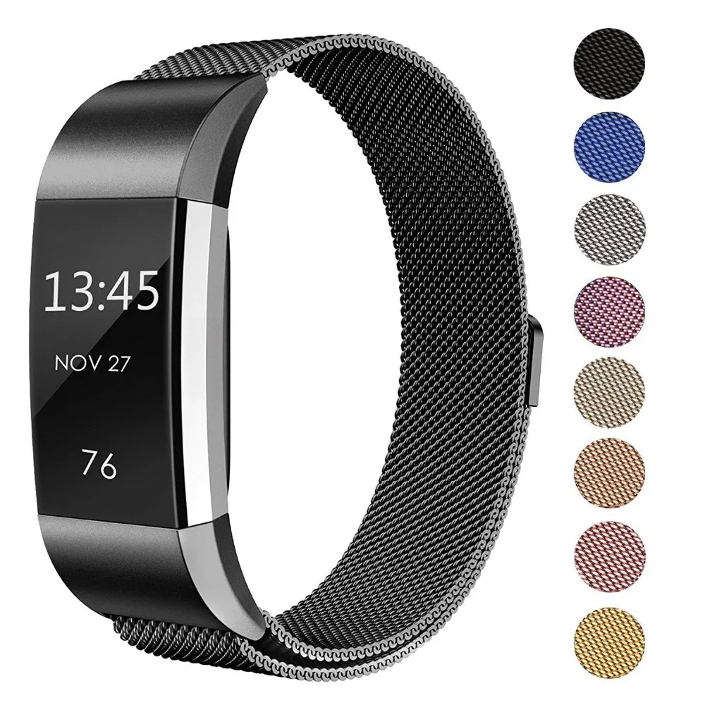 Миланские магнитные металлические браслеты для Fitbit Charge 2 из нержавеющей стали, заменяющие мужские Т-браслеты, маленькие и большие для победителей мужчин 9,6