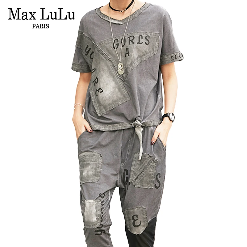 Max LuLu/Летняя винтажная Корейская женская одежда для фитнеса Женский комплект из