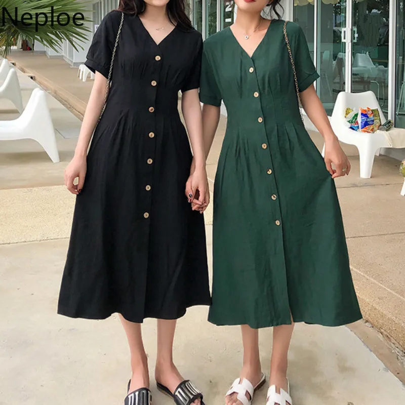 Neploe Ретро женские платья лето 2019 Новый v образный вырез короткий рукав Vestidos