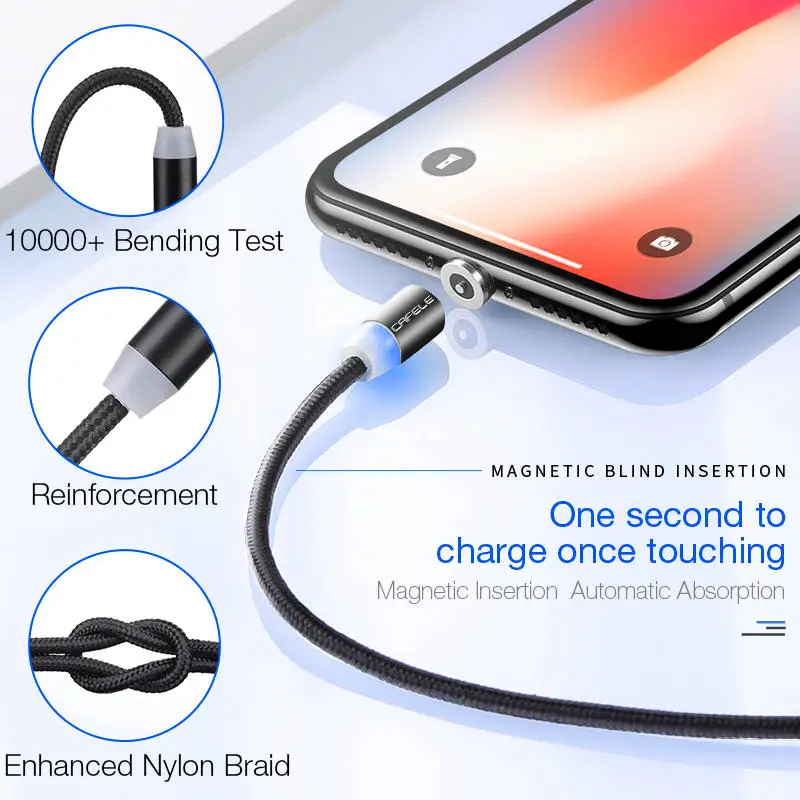 Cafele 100 см/200 см светодиодный магнитный usb кабель для зарядки Micro USB Xiaomi Redmi Note 5