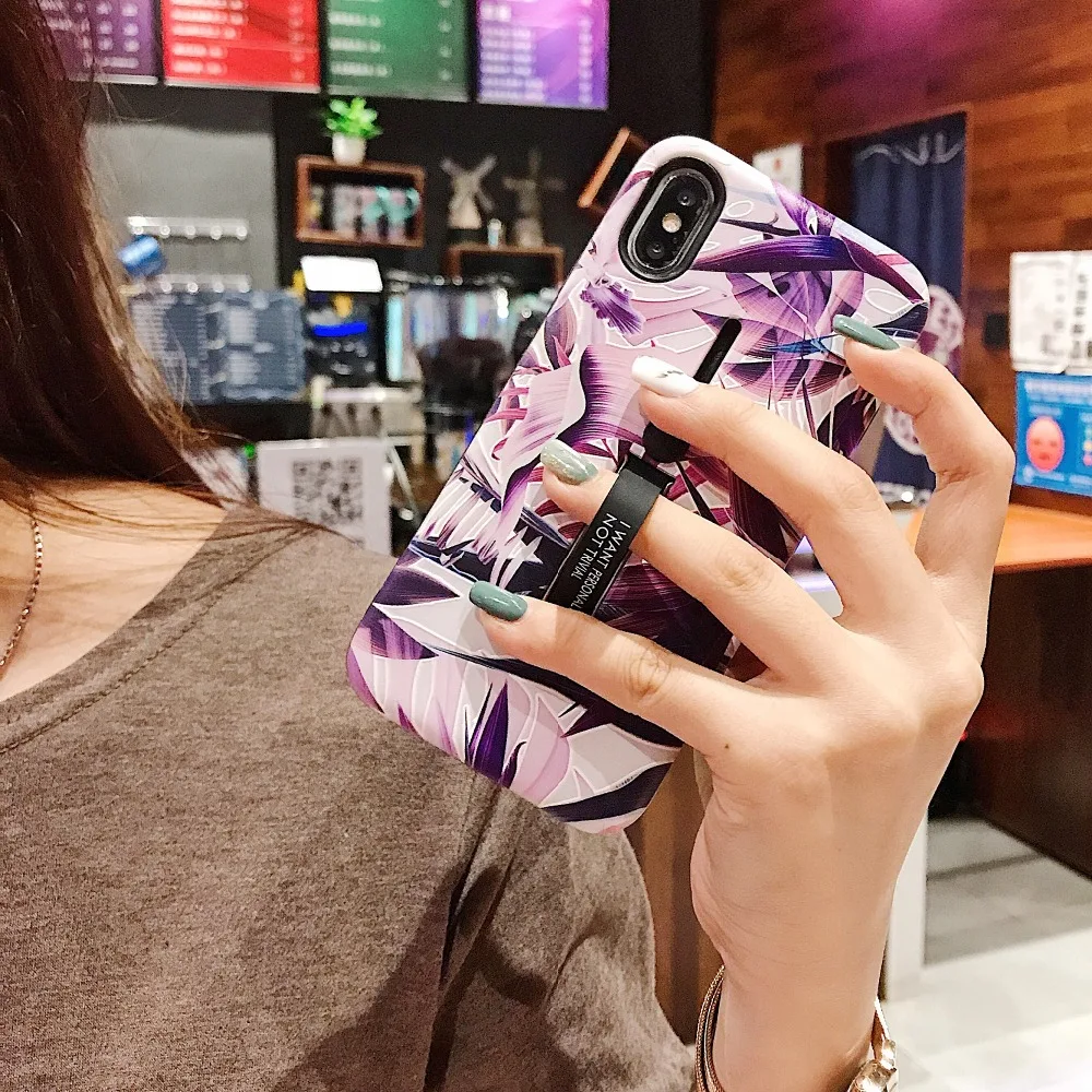 Art Flowers Green Leaf Phone Case For iPhone XS Max XR 6 6S 7 8 Plus X Retro Style Flower Floral hard stand holder Back Cover |