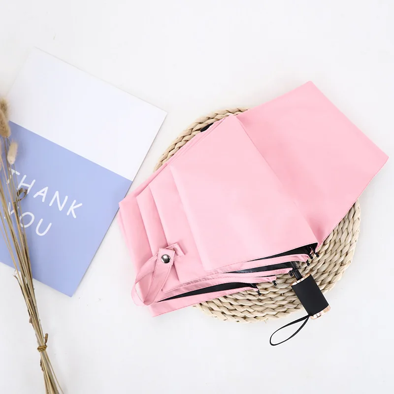 High quality Solid color UV umbrella windproof tri-fold Simple style sunny and Rainy | Дом и сад