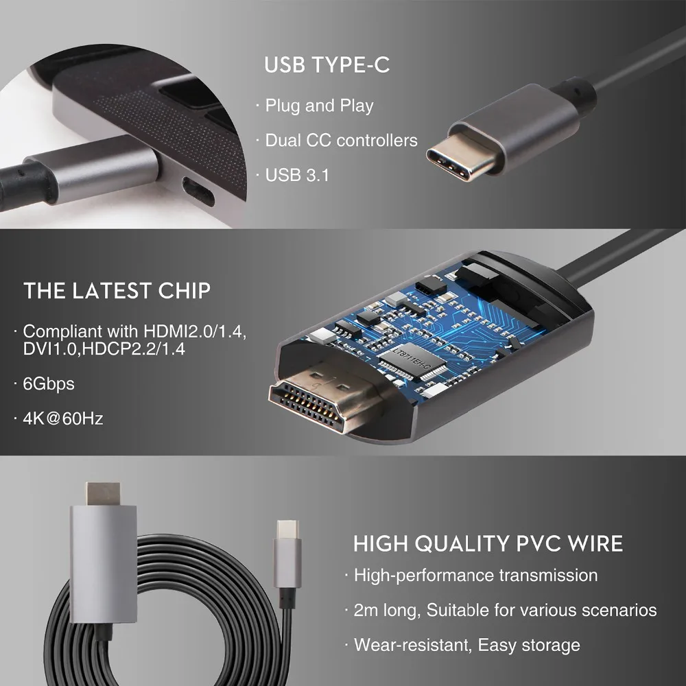 NIERBO USB C к HDMI 4 К * 2K @ 60 Гц Кабель 3 1 Тип (thunderbolt совместимый) для MacBook Pro DELL книга samsung