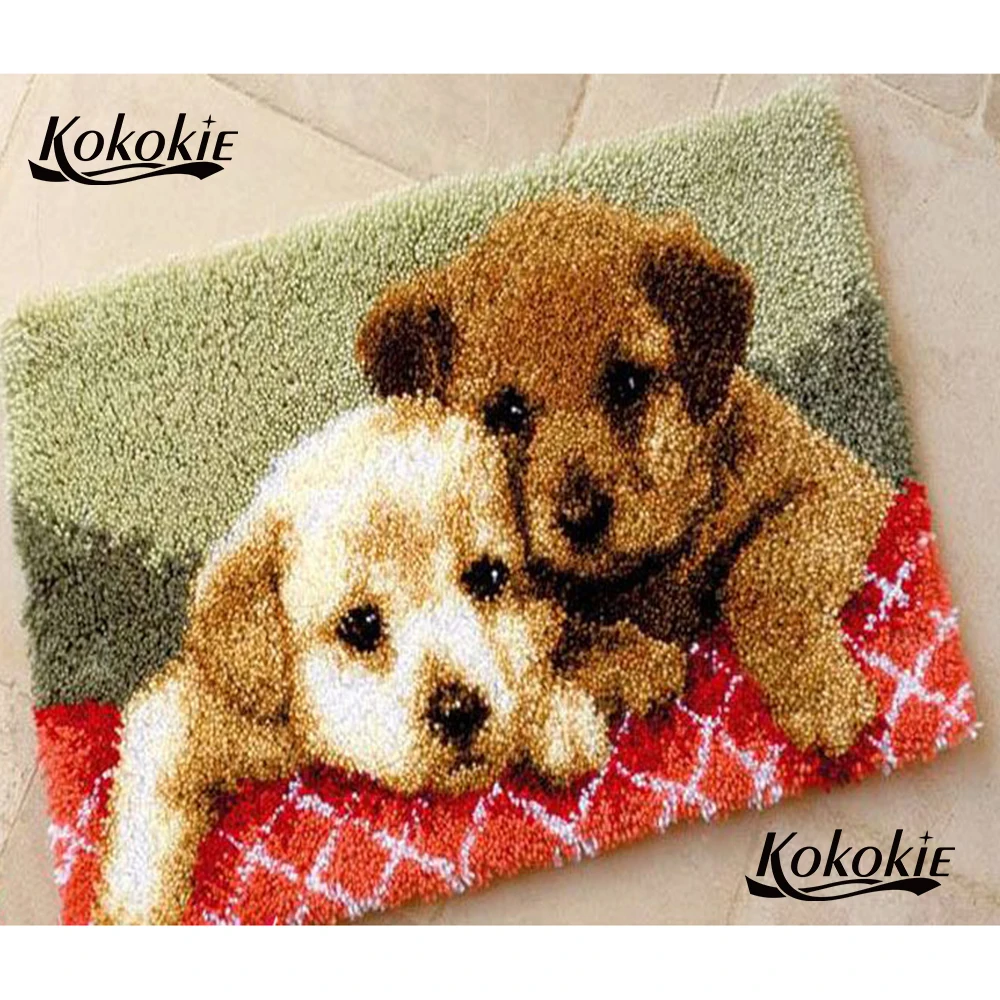 

Dog brother tapijt latch hook rug canvas printing vloerklee handwerken knooppakket crochet needle for carpet embroidery Handmade