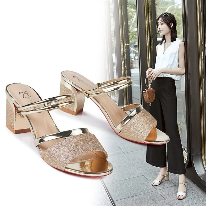 Босоножки женские на высоком каблуке 6 см сандалии с открытым носком квадратный