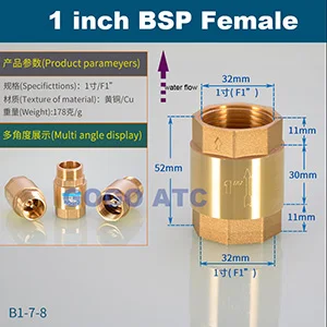 B1-7-8 Высокое качество DN15/DN20/DN25 1/2 3/4 1 дюймовый латунный в линии пружинный вертикальный обратный клапан для счетчика воды Женский Мужской односторонний клапан - Цвет: B1-7-8