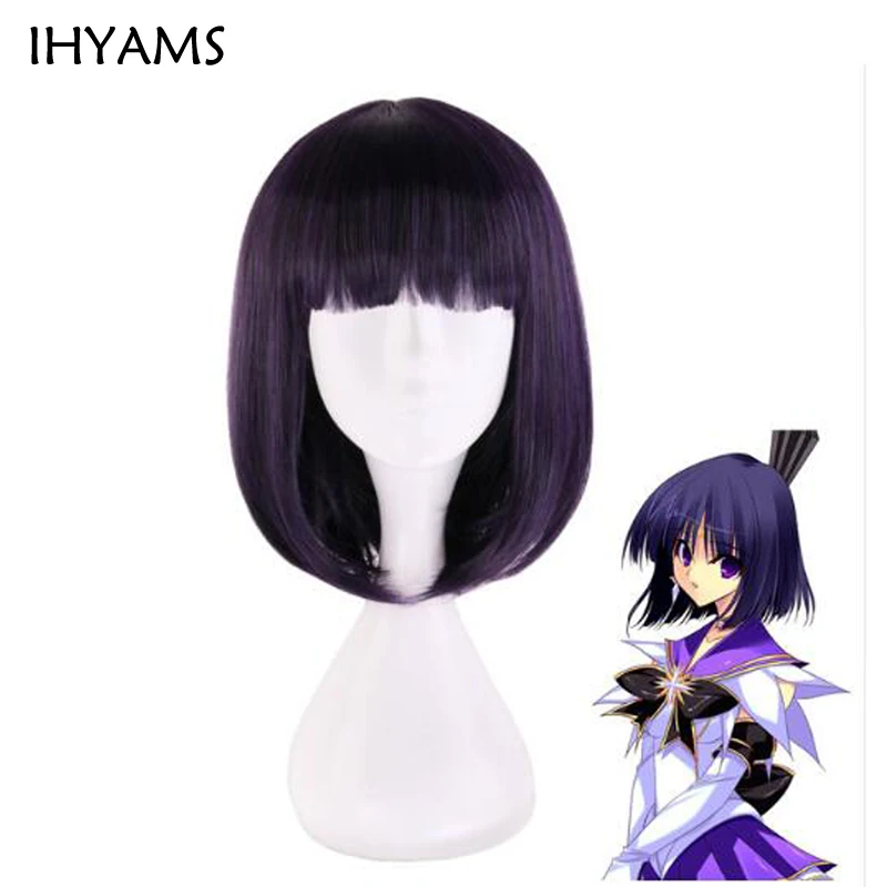 

Anime Sailor Moon Sailor Saturn Wig Cosplay Wigs Tomoe Hotaru 35cm Purple Black Mix Short Bobo Synthetic Hair Wigs + Wig Cap